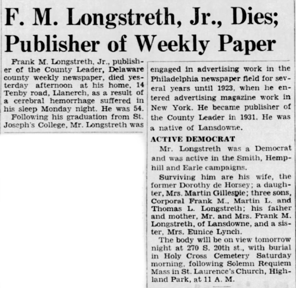 Frank Longstreth Dies
